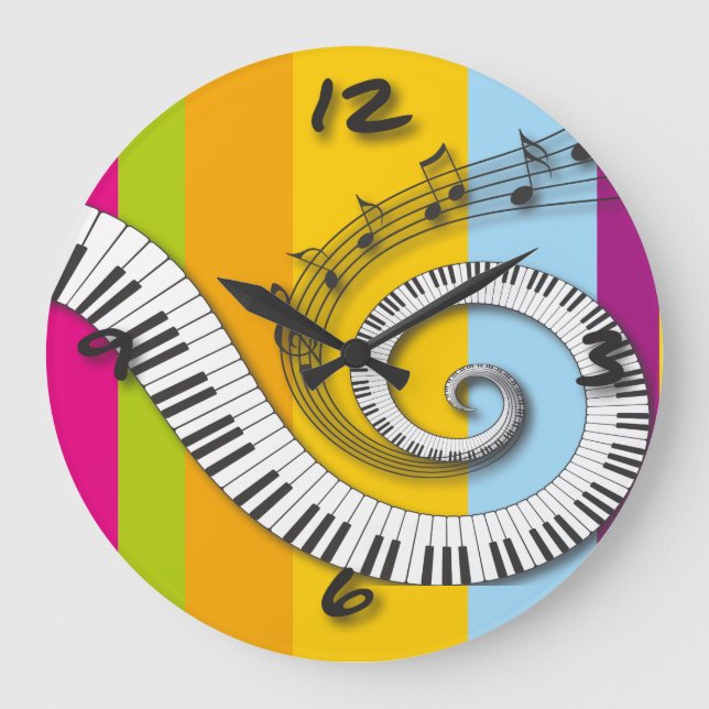 Piano Keys Music Notes on Rainbow Wall Clock (Front)