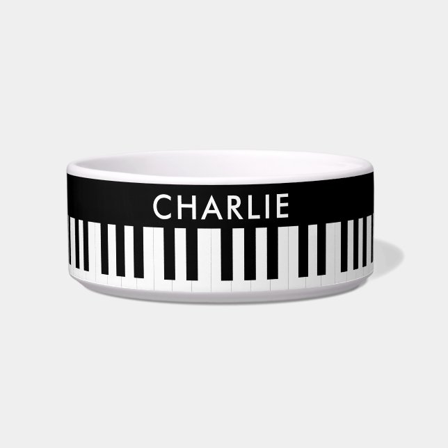 Piano Keys Music Pattern Custom Name Pet Dog Bowl (Front)