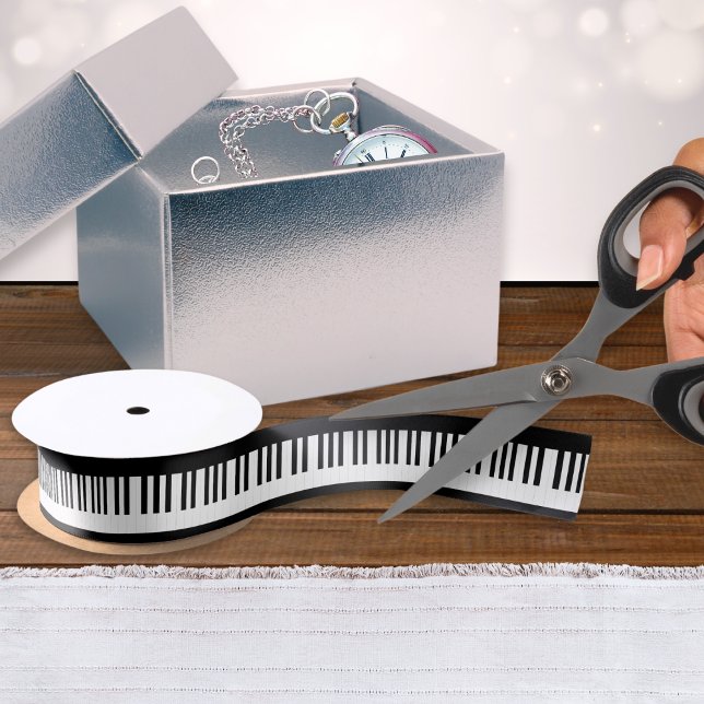 Piano Keys Music Themed Black White Keyboard Satin Ribbon (A stylish roll of ribbon with black and white piano keys design, for gift wrapping and crafting)