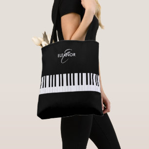 Piano Keys Musical Instrument Monogrammed Tote Bag