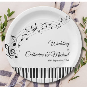 Piano Keys Musical Notes Black & White Wedding Paper Plate