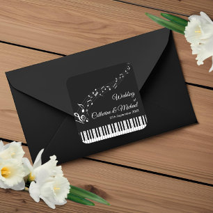 Piano Keys Musical Notes Black & White Wedding Square Sticker