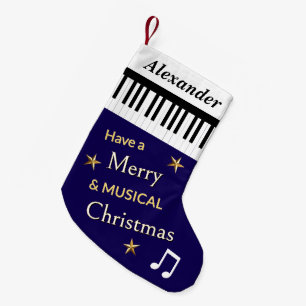 Piano Keys Navy Blue Music Lover's Personalised Small Christmas Stocking
