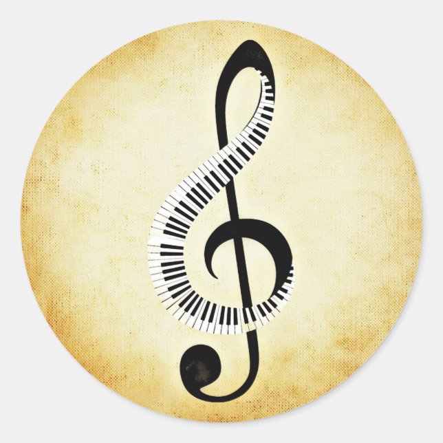 Piano Keys on a Music Clef Classic Round Sticker (Front)