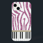 Piano Keys Pink Glitter Zebra Print Case-Mate iPhone 14 Plus Case<br><div class="desc">A trendy and hip music design featuring piano keys with a girly pink glitter zebra print pattern. Perfect for the pianist, piano student or the piano lover. Please note that this is a printed image of blue glitter, there is no real glitter on this design. Other colours and patterns available...</div>