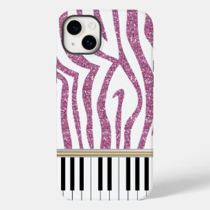 Piano Keys Pink Glitter Zebra Print iPhone 14 Plus Case