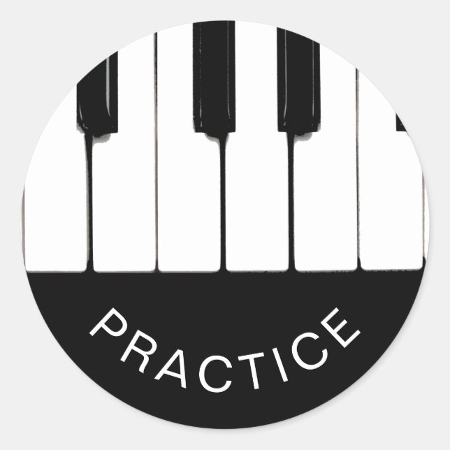 Piano Keys, "PRACTICE"  Classic Round Sticker (Front)
