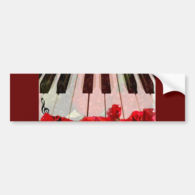 Piano Keys,Roses & Music Notes_ Bumper Sticker (Front)