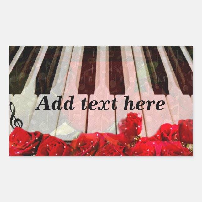 Piano Keys,Roses & Music Notes_ Rectangular Sticker (Front)