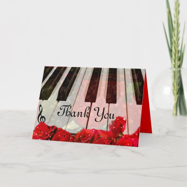 Piano Keys,Roses & Music Notes_ Thank You Card (Front)