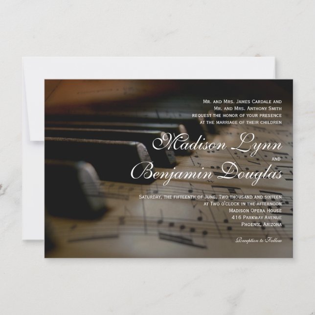 Piano Keys Sheet Music Wedding Invitations (Front)