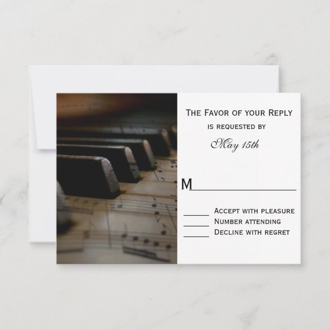 Piano Keys Sheet Music Wedding RSVP Cards (Front)