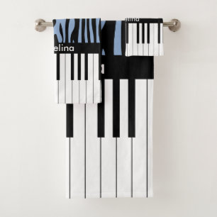 Piano Keys Sky Blue and black Zebra Print Bath Towel Set