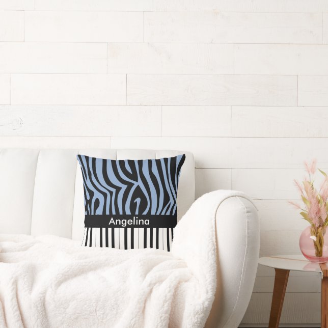 Piano Keys Sky Blue and black Zebra Print Cushion (Couch)