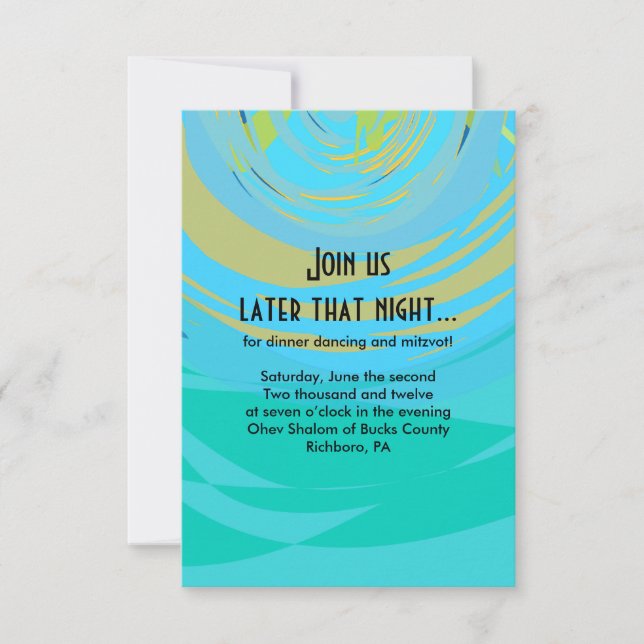 PIANO KEYS & STARS Bar Bat Mitzvah Reception Card (Front)
