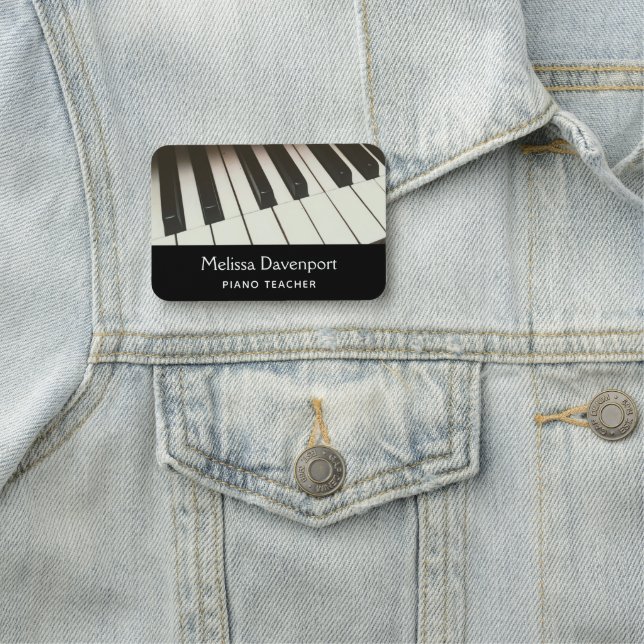 Piano Keys - Stylish Black & White Photograph Name Tag (In Situ)