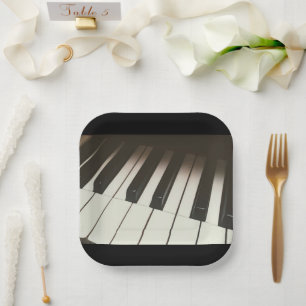 Piano Keys - Stylish Black & White Photograph Paper Plate