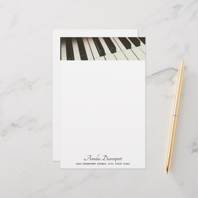 Piano Keys - Stylish Black & White Photograph Stationery (Front/Back In Situ)