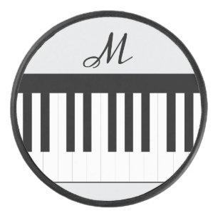 Piano Keys Stylish Monogram Music Themed Hockey Puck