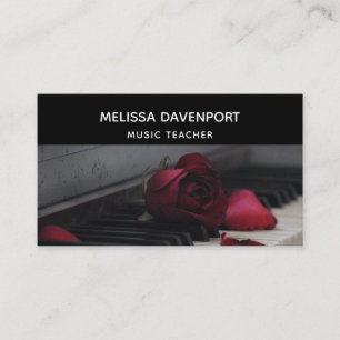 Piano Keys with a Red Rose Business Card