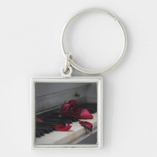 Piano Keys with a Red Rose Key Ring (Front)