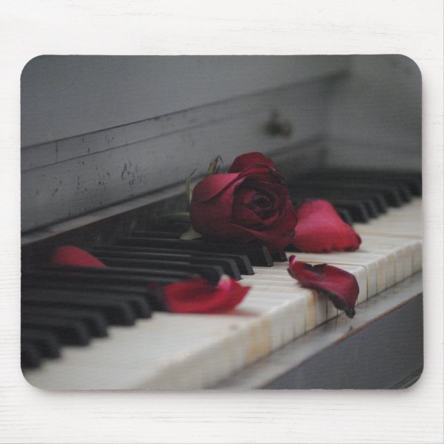 Piano Keys with a Red Rose Mouse Mat (Front)