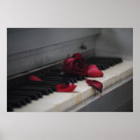 Piano Keys with a Red Rose
