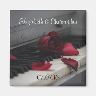 Piano Keys with a Red Rose Wedding Magnet