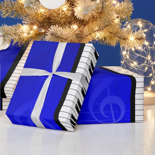 Piano Keys with Blue effect musical notes Wrapping Paper (Holidays)