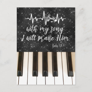 Piano Keys with my Song I'll Praise Him Scripture Postcard