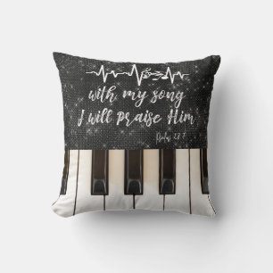 Piano Keys with Psalms Scripture Quote Cushion