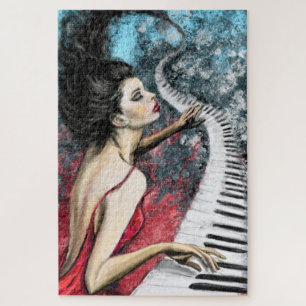 Piano Lady Feeling Music Jigsaw Puzzle