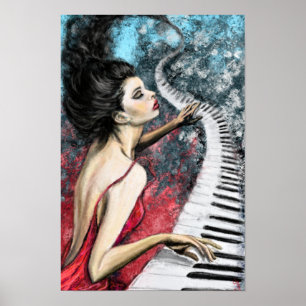 Piano Lady Feeling Music Poster Print - Painting