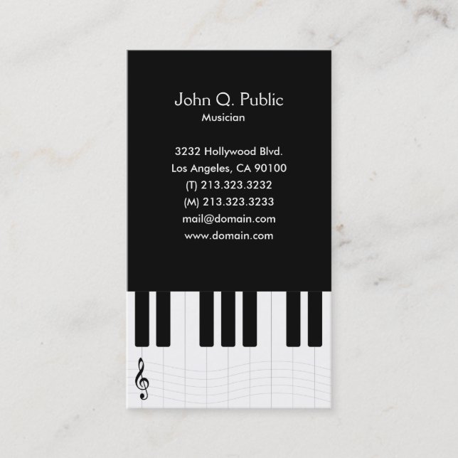 Piano Lesson Teacher Tutor Business Card (Front)