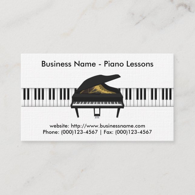 Piano Lessons Business Card: Piano 3D Model Business Card (Front)