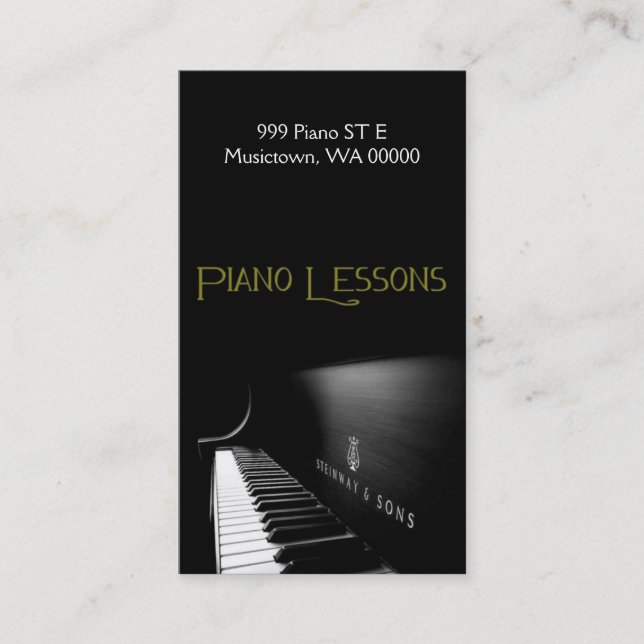 Piano Lessons, Instructor, Music Business Card (Front)