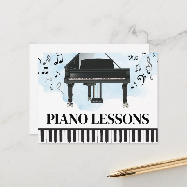 Piano Lessons Music Flyer Postcard (Front/Back In Situ)