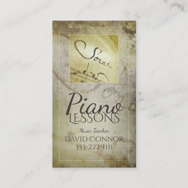 Piano Lessons Music Teacher Classic Old Style Business Card (Front)