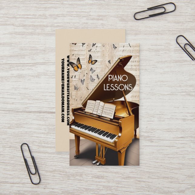 Piano Lessons with Butterflies  Business Card (Front/Back In Situ)