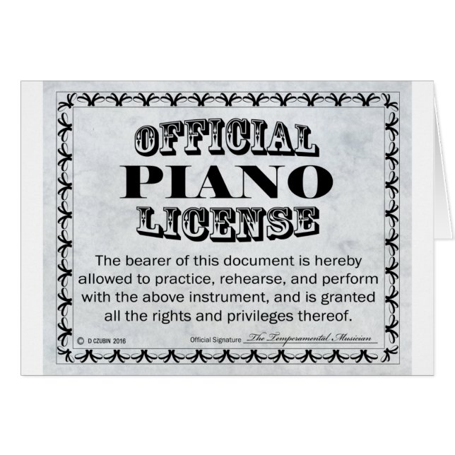 Piano License (Front Horizontal)
