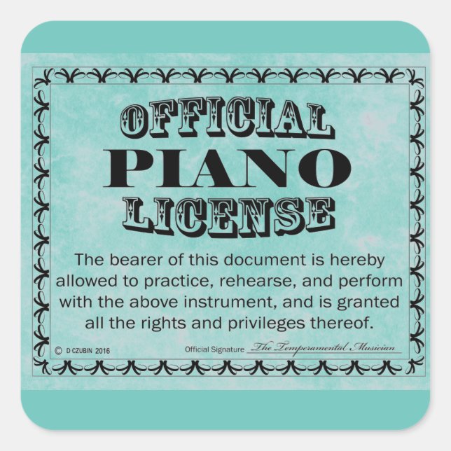 Piano License Square Sticker (Front)