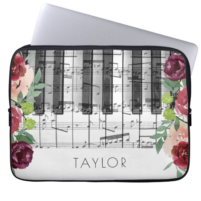 Piano marsala flowers laptop sleeve (Front)