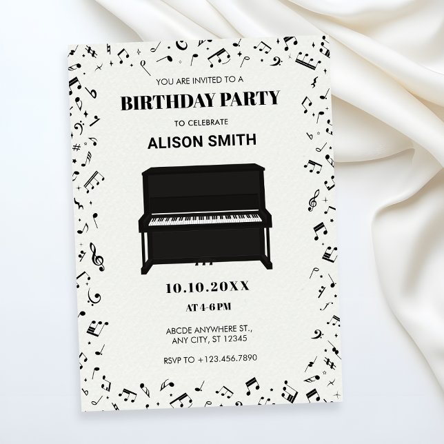 Piano melody music notes birthday invitation (Creator Uploaded)