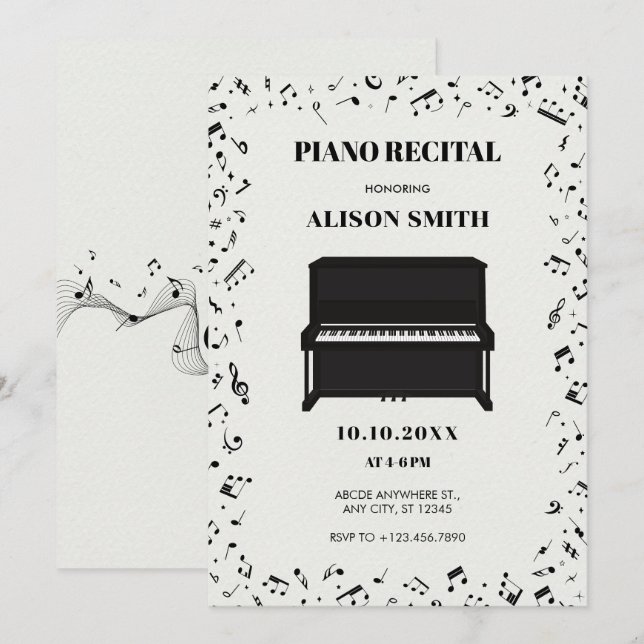 Piano melody music notes invitation (Front/Back)