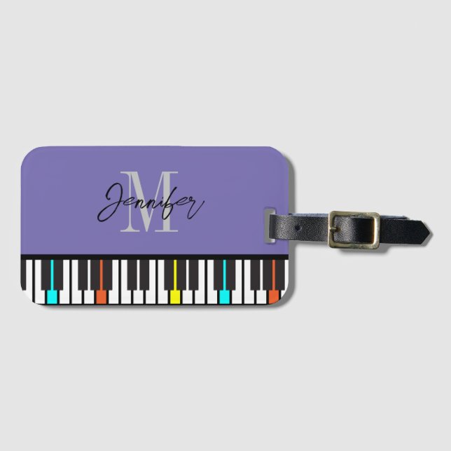  Piano Monogram Name Personalised Luggage Tag (Front Horizontal)