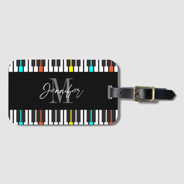  Piano Monogram Name Personalised Luggage Tag (Front Horizontal)
