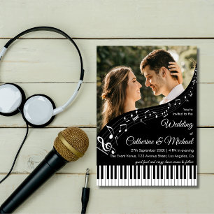 Piano Music Black & White Photo QR Code Wedding Invitation