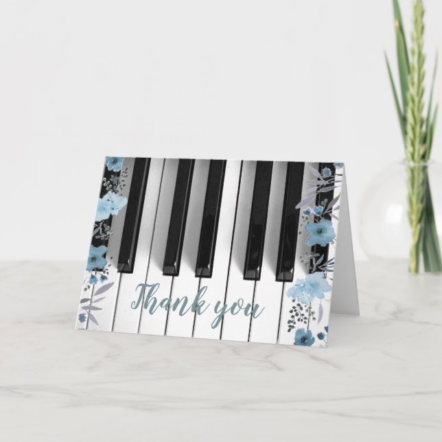 piano music blue floral thank you card (Front)
