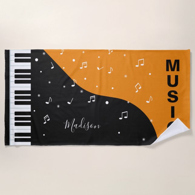 Piano Music custom name beach towel (Front)