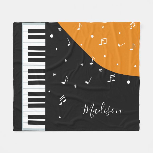 Piano Music custom name fleece blankets (Front (Horizontal))